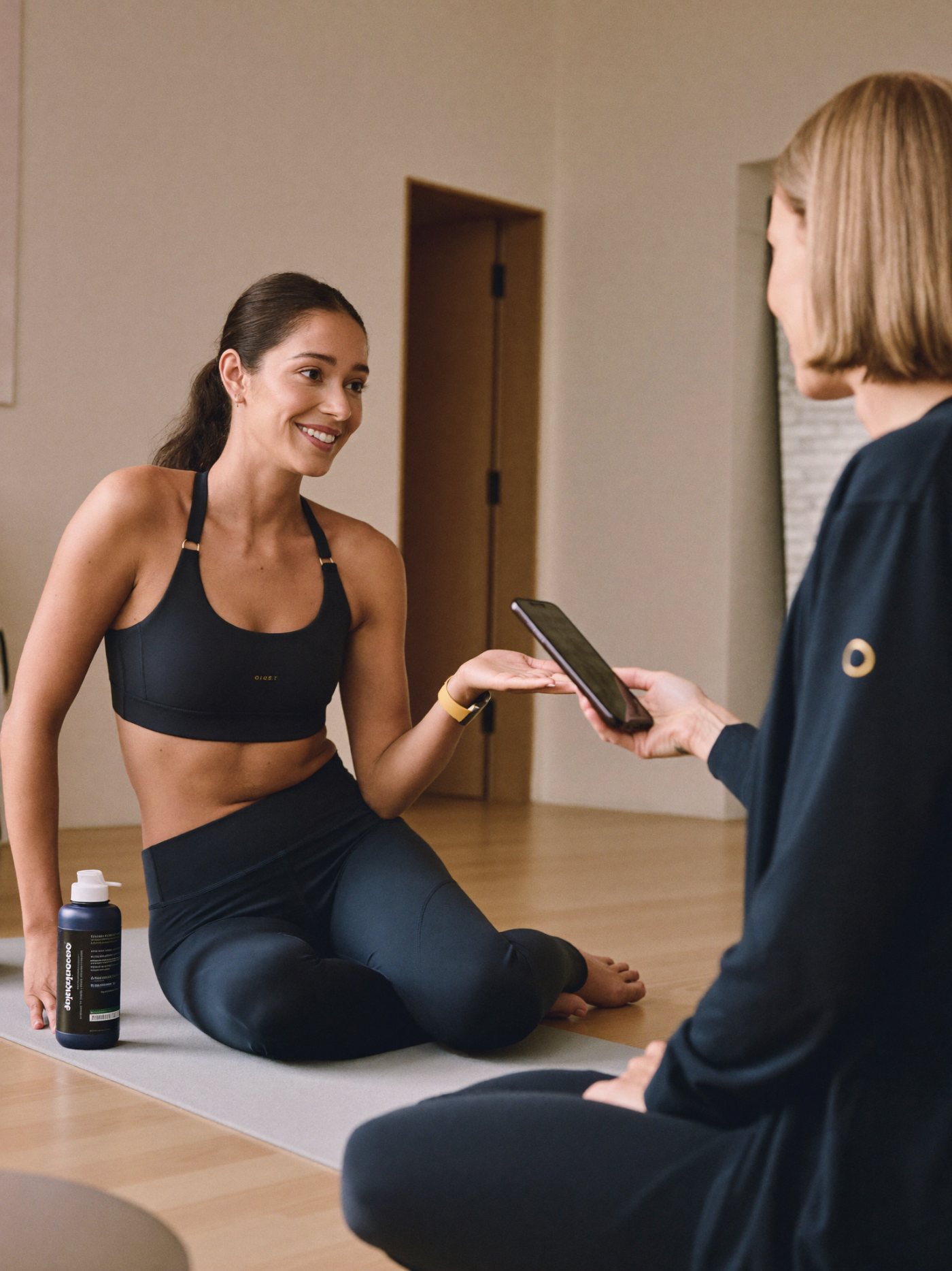 Trainer talking with a client after a session
